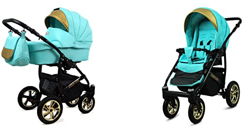 BabyLux® Bambimo Kinderwagen Set 2 in 1 - Gold Lux - incl. Babywanne, Buggy Sportsitz - Kinderwagenset - Kombikinderwagen mit Wickeltasche, Regenschutz, Moskitonetz, Cupholder usw.