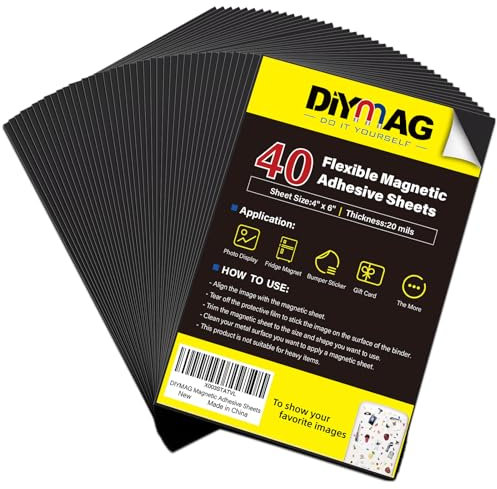 DIYMAG Magnetische Klebebögen, 10,2 x 15,2 cm, 40 Stück, schneidbare Magnetbögen, flexible Magnetblätter mit Klebstoff für Handwerk, Fotos, einfach abziehen und aufkleben
