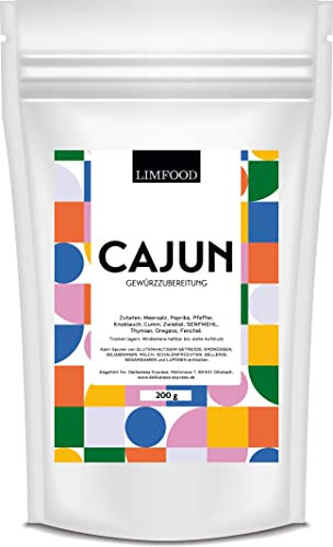 Limfood | 200g Cajun Gewürz, Gewürzmischung für Jambalaya & Gumbo Eintopf, als Trockenmarinade & BBQ Rub für Huhn, Fleisch, Gemüse & Fisch