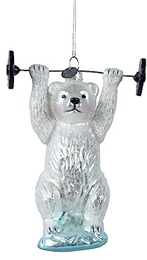 Kaemingk Christbaumschmuck Glas Eisbär 13cm Nordpol Polarbär Weihnachtskugeln - Weiß - Eisblau