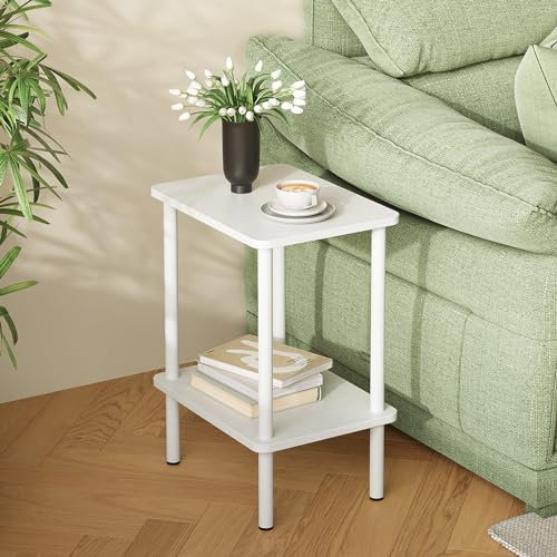 APICIZON Table d'Appoint à 2 Niveaux, Table de Chevet Étroit en Bois, 40 x 30 x 52 cm, Design Moderne pour Chambre, Salon, Bureau ou Balcon, Facile à Monter, Blanc