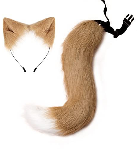 Lfzhjzc Tierfuchsohren-Stirnband und -Schwanz, Wolfsohren-Schwanz-Set, Kostüm Anime Cosplay, Big Furry Fox Tail-Kostüm, für Halloween-Party-Kostümzubehör (Color : C, Size : One Size)