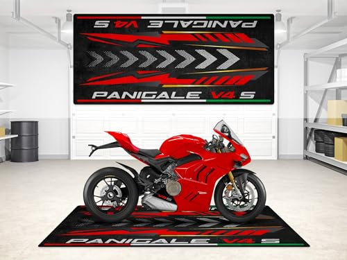 wibeart MPM Motorradmatte für Panigale V4S, waschbar, rutschfest, öl- und wasserabweisend, Parkmatte für Garage, Ausstellungsraum, Werkstatt | Größe 2: 102 x 47/260 x 120 cm
