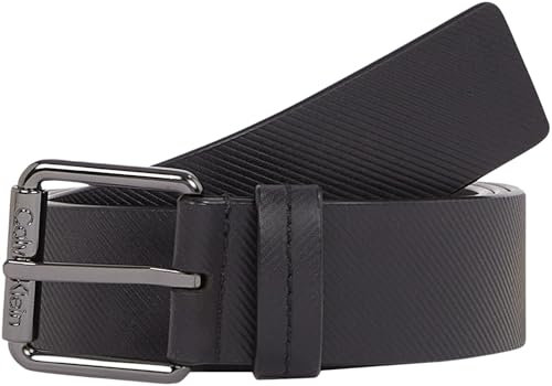 Calvin Klein Herren Gürtel Eckige Schnalle aus Leder, Schwarz (Ck Black Diagonal), 120 cm