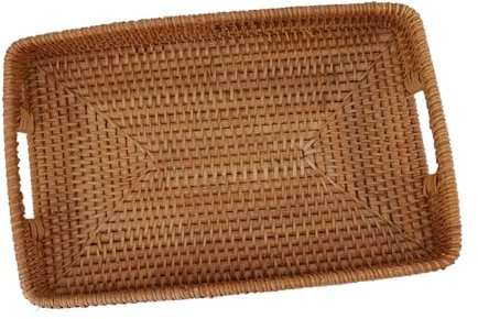 Bandeja de Cesta para Servir con Asas, Bandeja Decorativa Rectangular de Ratán, Gran Capacidad, Duradera para Servir Frutas, Bandeja con Cesta para Servir de Gran Capacidad, Asas