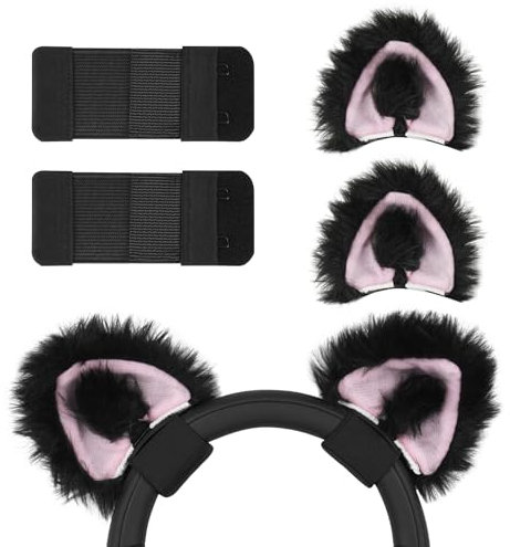 GEEKRIA Nova Sangle de Faisceau pour Casque + Fixation Oreilles de Chat Compatible avec Les écouteurs Bose,Sony,Skullcandy, Beats, Marshall, Installation Facile, Confortable et élégant (Noir + Rose)