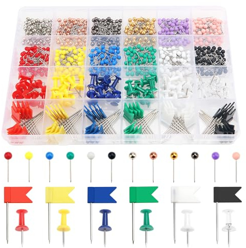 YIXISI 720 Stücke 24 Typen Map Push Pins, Plastik Pinnadeln, Pushpins, Dekorative Reißzwecke, Markierungsnadeln, Buntkopf Pushpins, Fahnennadeln Bunt, für Karte, Kork-Pinnwand, Markierung