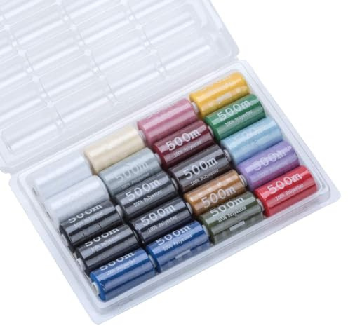 Sewing Thread Set 100% Polyester Thread for Sewing Machine, Quilting and Hand Stitching in Storage Package (20, 14 Colors Plus 2 x White, 2 x Black & 2 x Royal, 500 Meter)