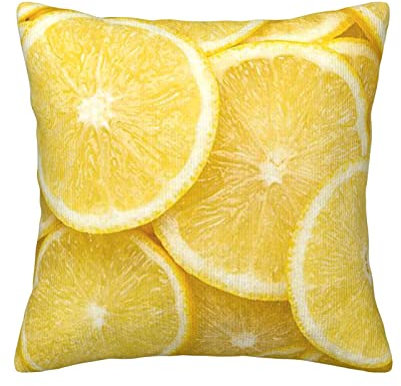 LAMAME Dekorativer Kissenbezug mit gelbem Zitronenmuster, quadratisch