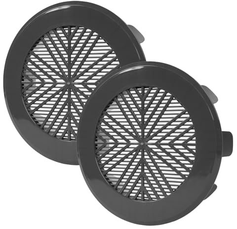 Vent Systems 99 mm to 124 mm / 4 to 5 Inch Pack of 2 Round Graphite Grey Soffit Wall Vent - Adjustable, Flexible Fit Grille Cover with Dust Grid - Air Grill for Home, Office, Garage, Kitchen, Bathroom