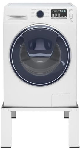 Tino Tech Socle de machine à laver - 63 x 54 x 31 cm - Blanc - Charge maximale : 100 kg - Support de machine à laver - Support pour machine à laver et sèche-linge - Antidérapant