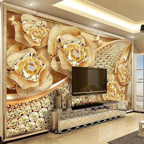 Luxuriöses Diamant-Blumen-Wandbild, Großer Wandaufkleber – 4D-Individuelle Tapete, Heimhintergrund, Dekor-Abziehbilder, Diy-Kunst-Wandbilder Für Schlafzimmer, Wohnzimmer, Ästhetisches Kunst-Deko