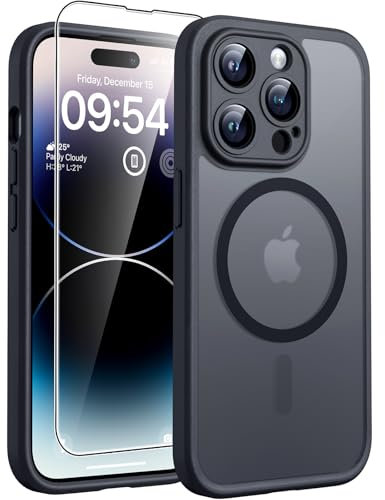 TOCOL für iPhone 14 Pro Max Hülle für Magsafe, Vollständiger Kameraschutz Stoßfest Kratzfest Transluzente Rückseite Magnetisch Handyhülle für iPhone 14 Pro Max Case, Schwarz