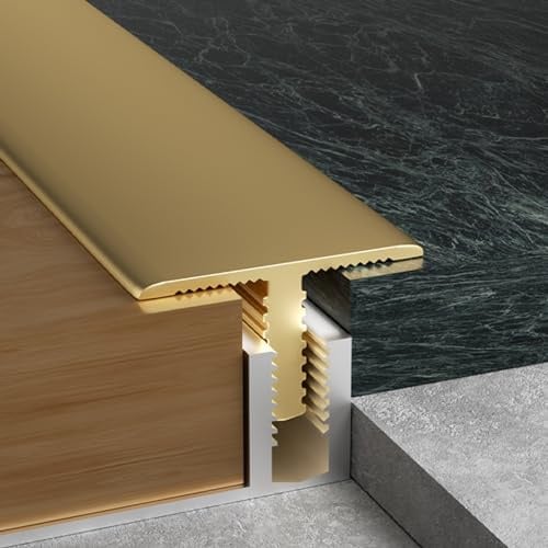 übergangsprofil Messing-Übergangsleiste für Holz zu Fliesen, T-Form-Bodenrandverkleidung mit Schienenbasis, Vinyl-Bodenschwellenkantenabdeckung zum Verbinden von Lücken (Size : 12mm -15mm (1/2-5/8)