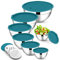 E-far Rührschüsseln mit Deckel Set, 7-teilige Edelstahl-Rührschüsseln mit 3 Reibeaufsätzen, Größe 4,6, 3,5, 2,6, 2, 1,5, 1, 0,7 QT, Metall-Schüsseln und blaue luftdichte Deckel, zum Backen/Kochen