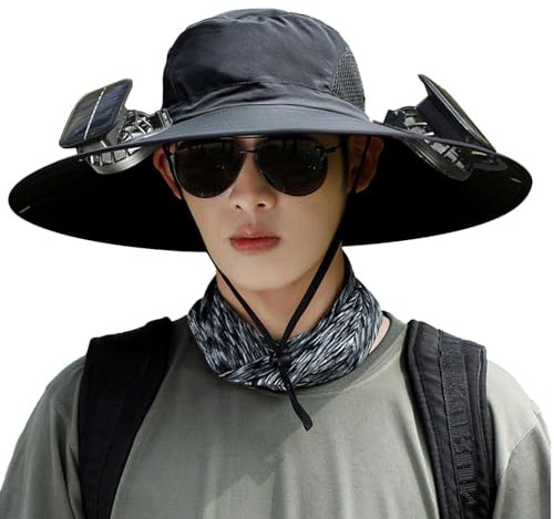 Fan-Cap, Hut mit Fan - Sommer-Angelhut mit Fächer | Sonnenhut mit Ventilator, Hüte mit breiter Krempe und integriertem Ventilator, solarbetriebener Ventilatorhut für den Außenbereich für Männer und Fr