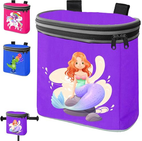 LUKIUP Meerjungfrau Kinder Lenkertasche, Fahrradtasche Kinderfahrrad mit Innentasche, Abnehmbarer Deckel, Fahrrad-Tasche für den Lenker mit Reflektoren, Sicherer Halt Dank Klettverschluss