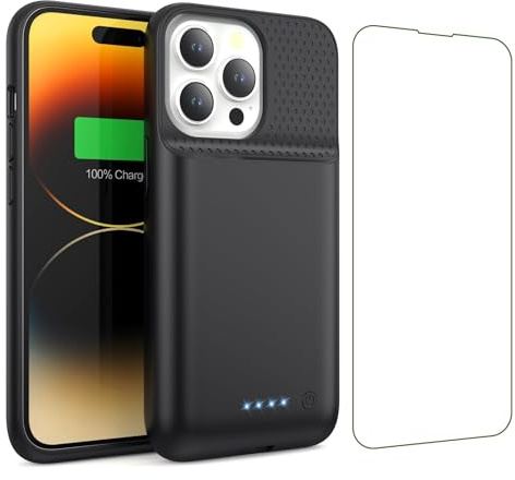 HETP Custodia a batteria per iPhone 14/13 Pro/13, [7500 mAh] ricaricabile, con pellicola protettiva, caricabatterie portatile, potente power bank per iPhone 14/13 Pro/13