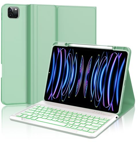 IVEOPPE Keyboard Case for iPad Air 13 inch 2024 M2- Keyboard for iPad Pro 12.9-inch 6th, 5th, 4th, 3rd gen, 7-Color Backlight, Detachable Bluetooth Keyboard for iPad Pro 12.9- English Layout, Green