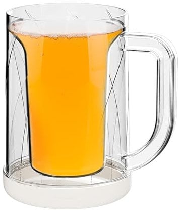 Verre à bière à double paroi – Chope à bière en verre résistant à la chaleur | Verres plats blancs congelables avec poignée, verres muraux pour café, tasse à thé, tasse isolante pour garder les