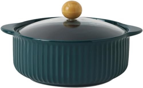 Cuencos grandes de cerámica, Olla redonda de cerámica con tapa de vidrio y asas dobles antiadherentes, de porcelana, for servir sopa, cazuela, olla de barro o cacerola de barro for cocina, color verde