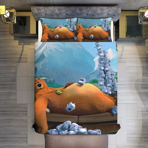 STARSAY Grizzy und die Lemminge Bettwäsche 135x200cm Bettbezug 2 Kissenbezug,Atmungsaktiv Mikrofaser Bettwäsche-Sets Kinder Bettdecken Bezug Geschenke (Karikatur)