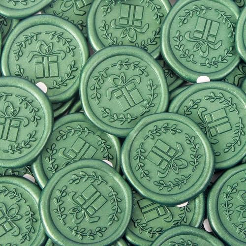 JAGERGREEN 24 Stück Wachssiegel Selbstklebend mit Vielen Mustern, Grüne Siegelwachs Aufkleber für Einladungen, Sticker für Hochzeit, Briefumschläge, Geburtstage, Geschenkverpackungen (Geschenk-Stil)