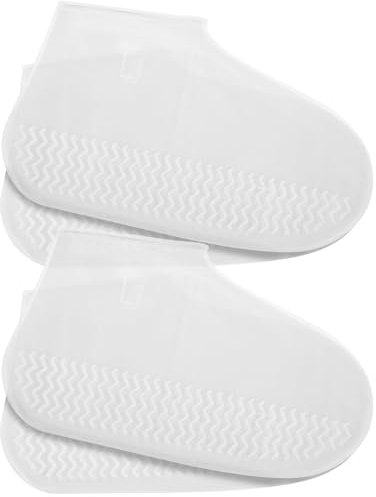 COMNICO Copriscarpe impermeabili, 2 paia di stivali da pioggia bianchi, copriscarpe antiscivolo, copriscarpe riutilizzabili, con suola in gomma in PVC, per ciclismo, campeggio, viaggi, trasparente, s