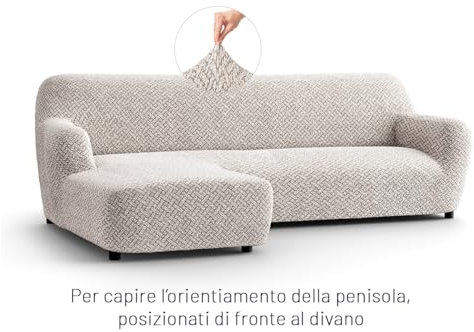 PAULATO - Bezug für Sofas mit rechter Halbinsel, Sofabezug Ecksofa L Form Stretch Mikrofaser, kratzfestes und maschinenwaschbares Gewebe, WavyTech-Technologie, Made in Italy - Venezia Natürlich
