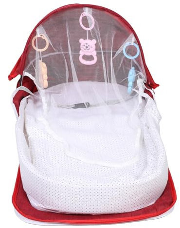 Toyvian Travel Bassinet Tragbares Faltbares Babybett Mit Moskitonetz Und Sonnendach Für Camping Und Reisen Leicht Zu Transportieren Rotem Design Abnehmbar Für Unterwegs
