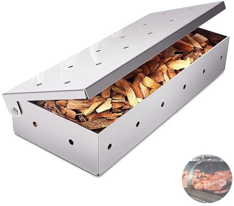 Wjelet BBQ Smoker Box, Stainless Steel Smoking Box for Gas, Electric and Charcoal Grills, Premium BBQ Accessories for Adding Smoky Flavor to Meat or Fish, Perfect for Outdoor Cooking with Wood Chips