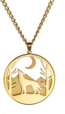 Faszinierend Halskette Ketten Schmuck Herren Frauen Anhänger Necklace Tier Wolf Hirsch Bär Elch Anhänger Halskette Für Männer Punk Wolf-Gold
