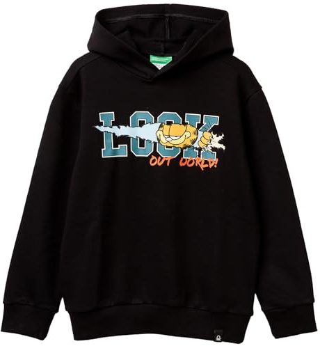 United Colors of Benetton Kinder und Jugendliche Maglia C/CAPP. M/L 3unic204y Kapuzenpullover, Schwarz, 140 cm