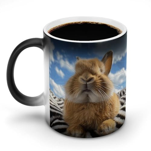 KTNML Mug à changement de couleur avec motif lapin qui ferme ses yeux - Tasse en céramique imprimée double face - Sensible à la chaleur - Convient aux hommes et aux femmes