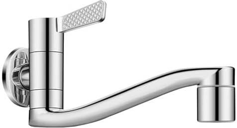 SXWYLZ Robinet de Salle de Bain Mural Robinet Lave Main Eau Froide Laiton Robinet pour Vasque À Poser Salle de Bain Robinets D'Évier,Chromé,25 Cm