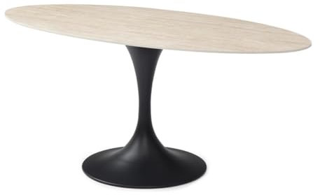 Vente-unique-Esstisch für 8 Personen - Keramik & schwarzes Metall - Travertin-Optik Beige - ELVA von Maison Céphy