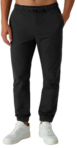 Smith & Solo Pantalon chino pour homme - Pantalon de loisirs - Pantalon chino en coton - Pantalon de travail pour homme avec cordon de serrage - Pantalon de jogging - Chino long, Noir , XL