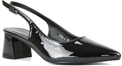 Womens Court Shoes Ladies Block Low Heel Point Toe Slingback Evening Black Patent Classic Pumps Shoes Size 7