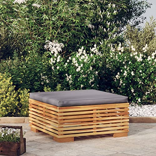Myheimly Gartenhocker mit Dunkelgrauen Kissen Massivholz Teak
