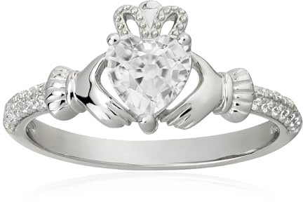 Herzförmiger Geburtsstein Claddagh-Ring aus 925 Sterling Silber – 6MM herzförmiger Geburtsstein-Ring, Irischer Schmuck, Glücksbringer für Damen, Größe 6-9
