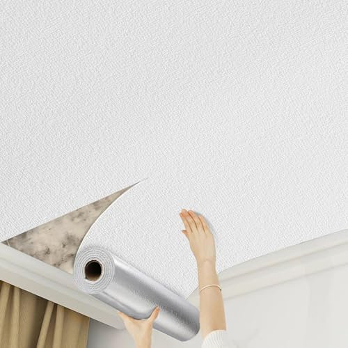 Camiraft Self Adhesive Wallpaper White Bathroom Wallpaper -4 Rolls=5.6m² Lining Paper for Walls Waterproof Thermal Insulating Wall Paper for Bathroom,Kitchen,Living Room Bedroom Ceilings
