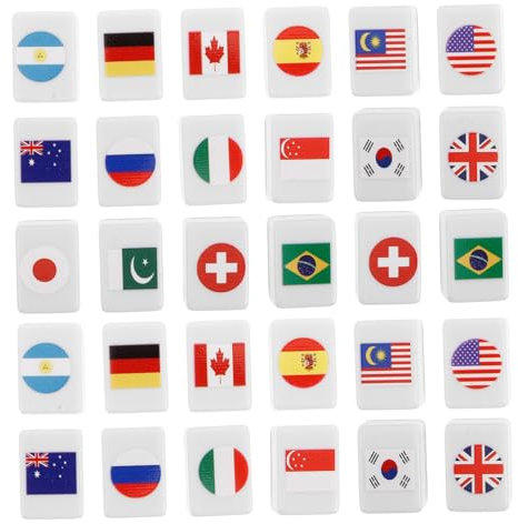 VANZACK 48pcs National Flag Mahjong Game Set Push Tile for Family Parties and Travel Tiles Fun for Adults and Boys and Girls