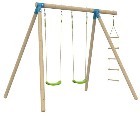 TP Toys Portique BALANDIER 2 balançoires - échelle Corde - kit d'ancrage - Bois FSC® h224 cm