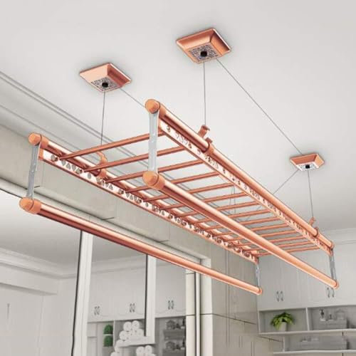 Aluminum Alloy Ceiling Airer Drying Rack for Balcony Clothes with 4 Bars 150cm Length Rose Gold Finish Household Laundry Clothesline Pulley System