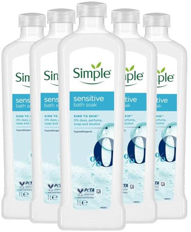 Simple Kind to Skin Sensitive Bath Soak, Pack of 50, Bubblebath for Women, Ultra-Gentle Hypoallergenic Product Designed for The Most Sensitive Skin, 1L