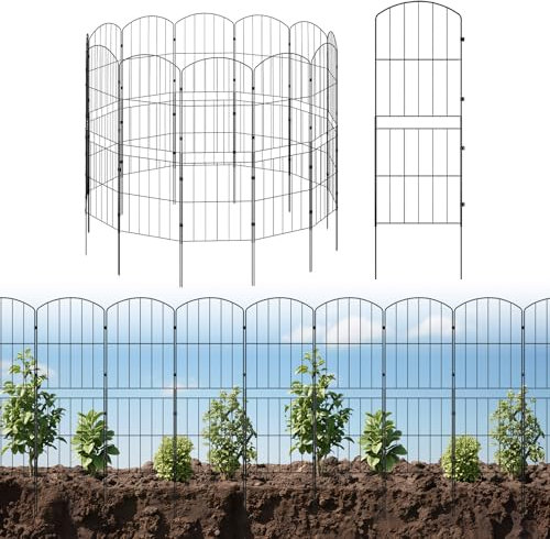 The Fellie Decorative Garden Fence, Rustproof Metal Garden Borders for Flower Bed、Patio、Backyard, 10 Panels Outdoor Garden Fence Dog Animal Barrier, 31L*96H CM