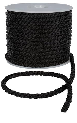 Cordon en crêpe – Cordon en coton 6 mm – Cordon macramé solide pour projets de bricolage, cordon de serrage en nylon durable et multifonction (noir, 1)