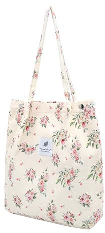 Damen Handtasche Kord Shopper Cord Tote Bag für Bücher Reisen Alltag Schule Arbeit Einkaufstasche für Mädchen Shuicai