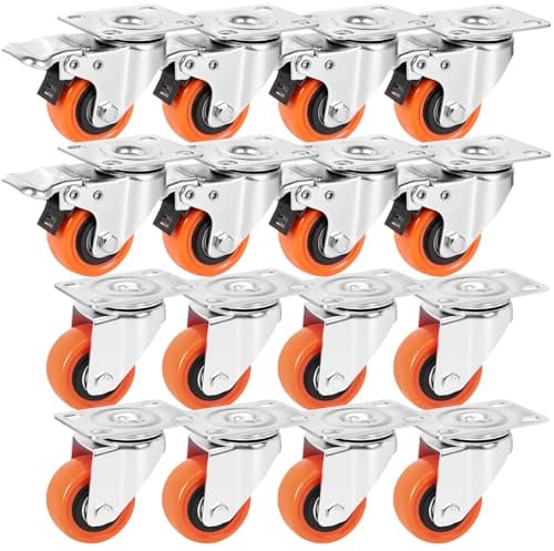 W B D WEIBIDA 50mm Möbelrollen mit 8 Bremse, 68KG Tragfähigkeit pro Stück, 360° Lenkrollen mit Doppelverriegelung, Polyurethan Schwerlastrollen für Möbel, Transportwagen, Tisch, Kabinett, 16er-Set