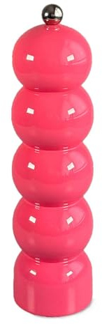 Scandi Home Large Bright Pink Wooden Pepper Mill – 21cm Gloss Painted Beaded Design with Ceramic Grinder, Durable Refillable Spice Mill for Salt or Pepper, Bold Scandinavian Kitchen Accessory